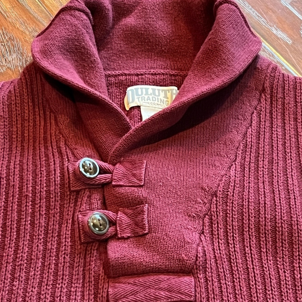 Duluth Trading Co Men's Burgundy Brigadier Shawl Collar Sweater size XL Tall - Picture 3 of 8
